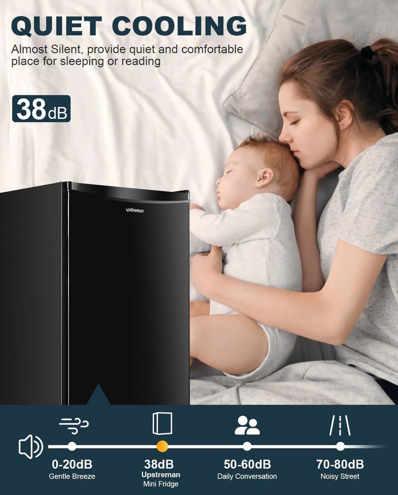 Alt view image 5 of 7 - Upstreman 3.2 Cu.Ft Mini Fridge with Freezer, Single Door, Adjustable Thermostat, Refrigerator for Dorm, Office, Bedroom, Black-BR321