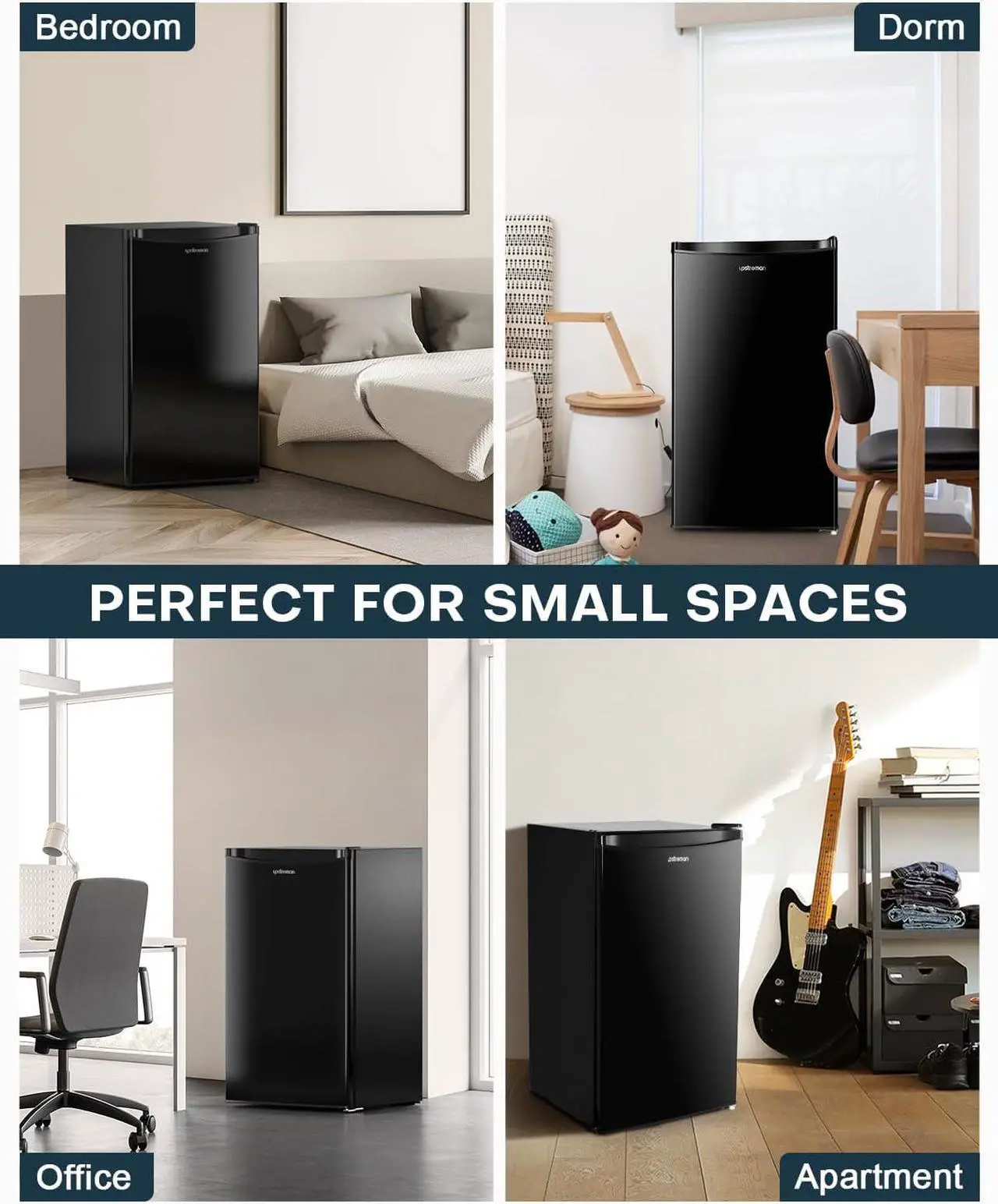 Alt view image 7 of 7 - Upstreman 3.2 Cu.Ft Mini Fridge with Freezer, Single Door, Adjustable Thermostat, Refrigerator for Dorm, Office, Bedroom, Black-BR321
