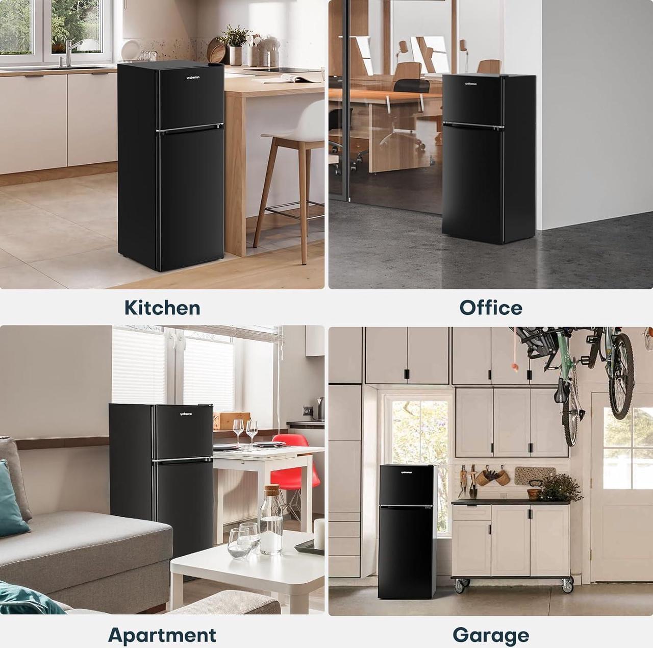 Alt view image 6 of 6 - Upstreman 4.0 Cu.Ft. Mini Fridge with Freezer, Double Door, Mini Fridge for Office,Dorm, Bedroom,Adjustable Thermostat, Large Capacity,Black-BR401