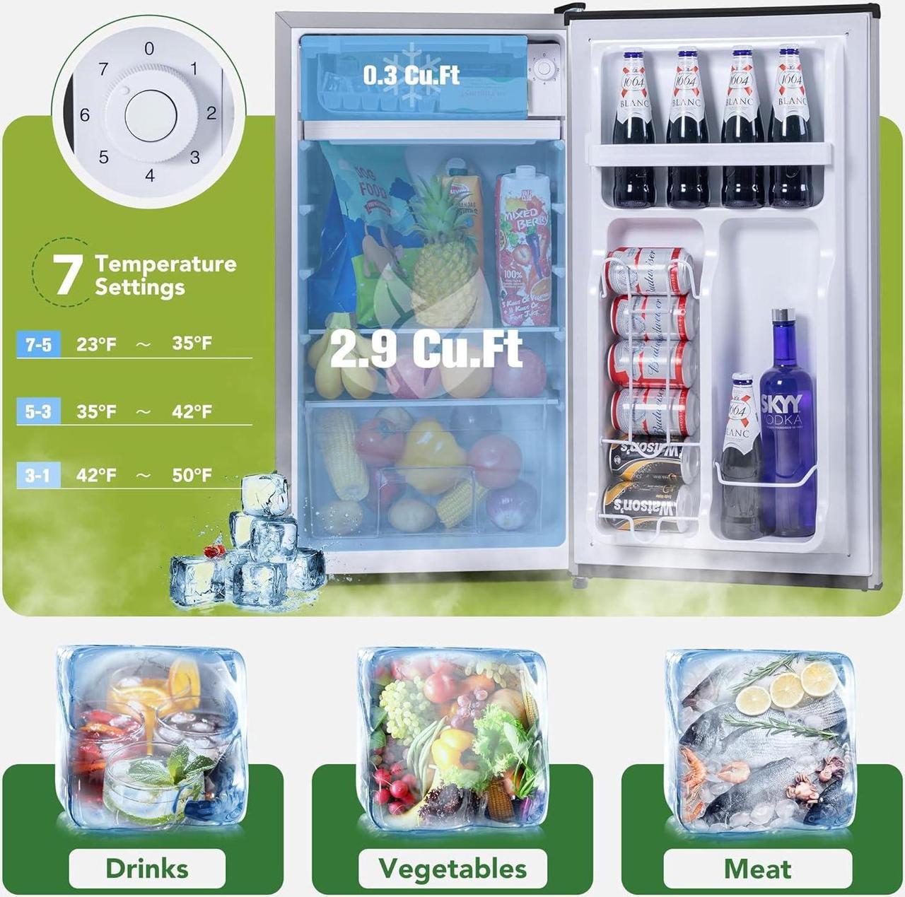Alt view image 2 of 7 - 3.2 Cu.Ft Mini Fridge for Bedroom Office, Mini Fridge with Freezer, Mini Small Refrigerator with Adjustable Thermostat, Low Noise, Energy Saving, Sliver
