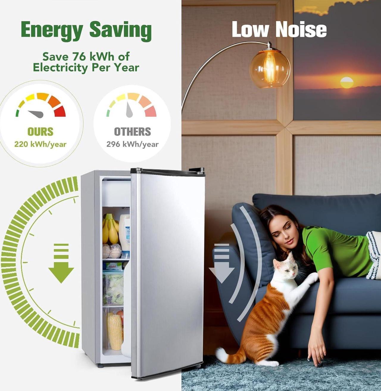 Alt view image 3 of 7 - 3.2 Cu.Ft Mini Fridge for Bedroom Office, Mini Fridge with Freezer, Mini Small Refrigerator with Adjustable Thermostat, Low Noise, Energy Saving, Sliver