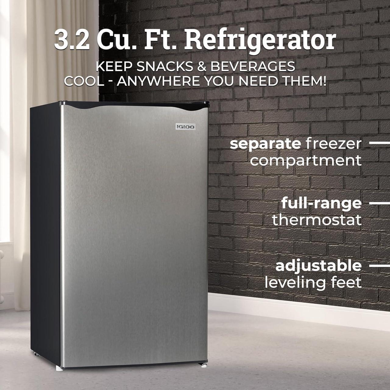Alt view image 2 of 7 - Igloo 3.2 Cu.Ft. Single Door Compact Refrigerator with Freezer - Slide Out Glass Shelf, Perfect for Homes, Offices, Dorms - Platinum