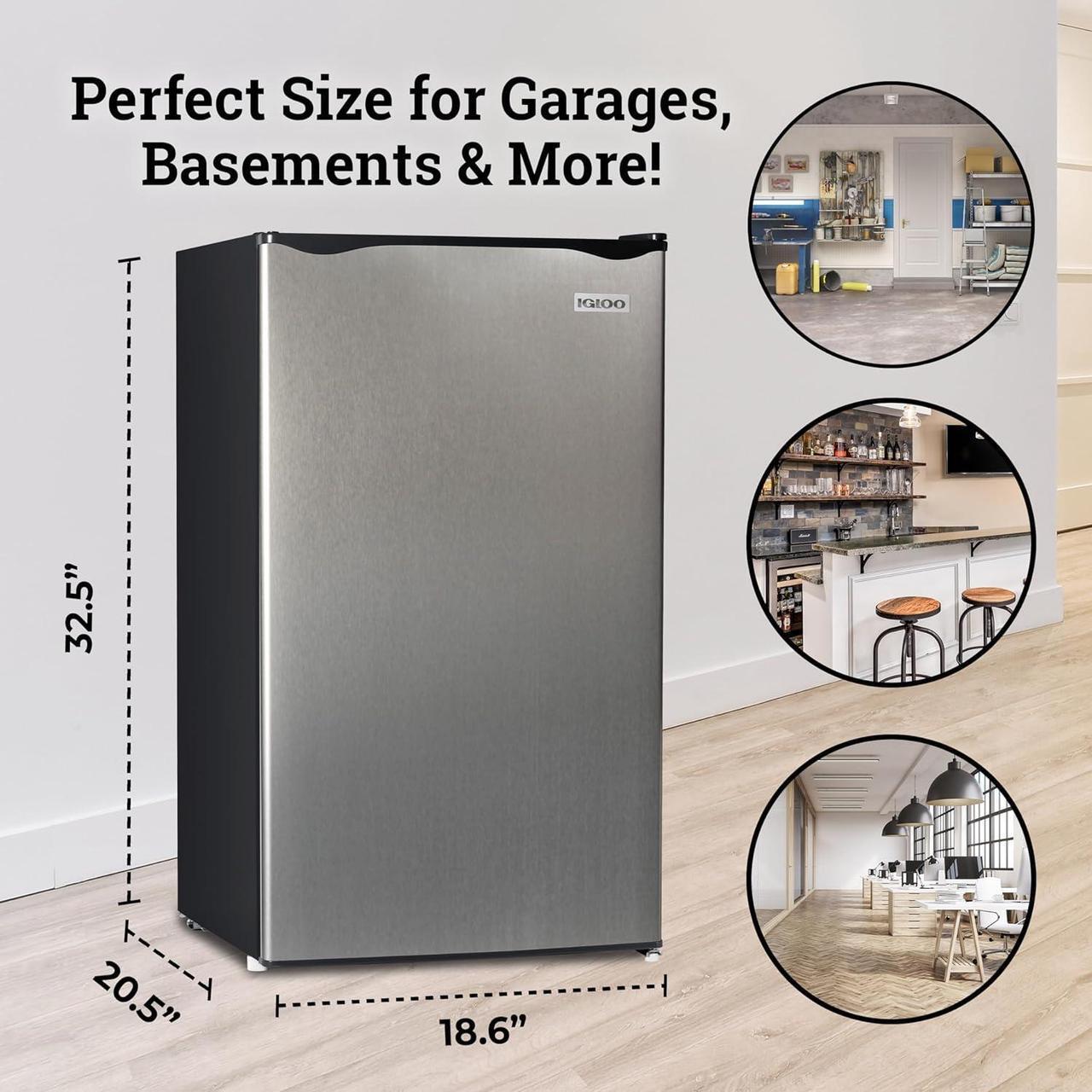 Alt view image 5 of 7 - Igloo 3.2 Cu.Ft. Single Door Compact Refrigerator with Freezer - Slide Out Glass Shelf, Perfect for Homes, Offices, Dorms - Platinum