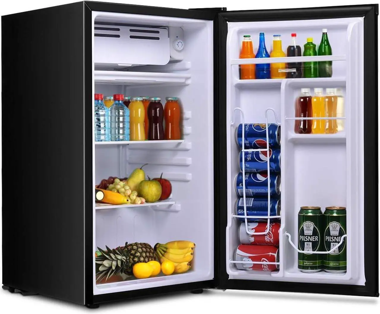 Alt view image 2 of 7 - COSTWAY Compact Refrigerator, Single Door 3.2 CU.FT. Mini Fridge Compartment with Adjustable Thermostat and Removable Glass Shelves, Freezer Cooler Fridge for Dorm Apartment Office, Black