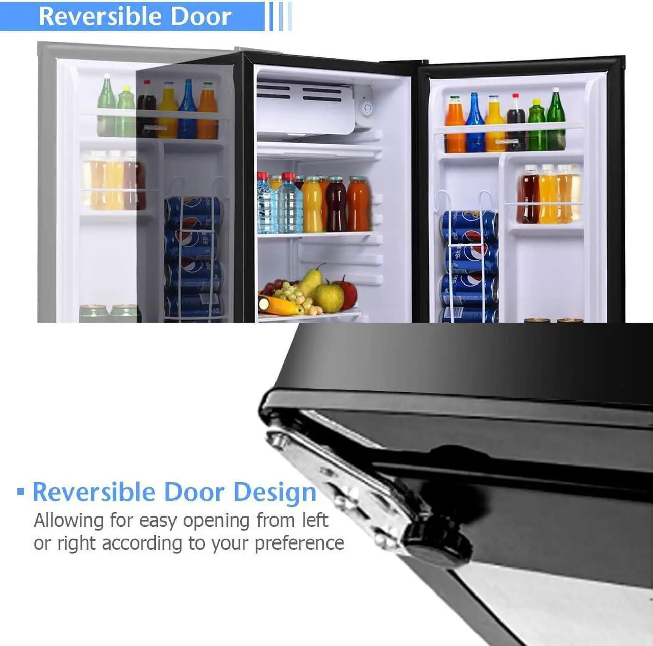 Alt view image 6 of 7 - COSTWAY Compact Refrigerator, Single Door 3.2 CU.FT. Mini Fridge Compartment with Adjustable Thermostat and Removable Glass Shelves, Freezer Cooler Fridge for Dorm Apartment Office, Black