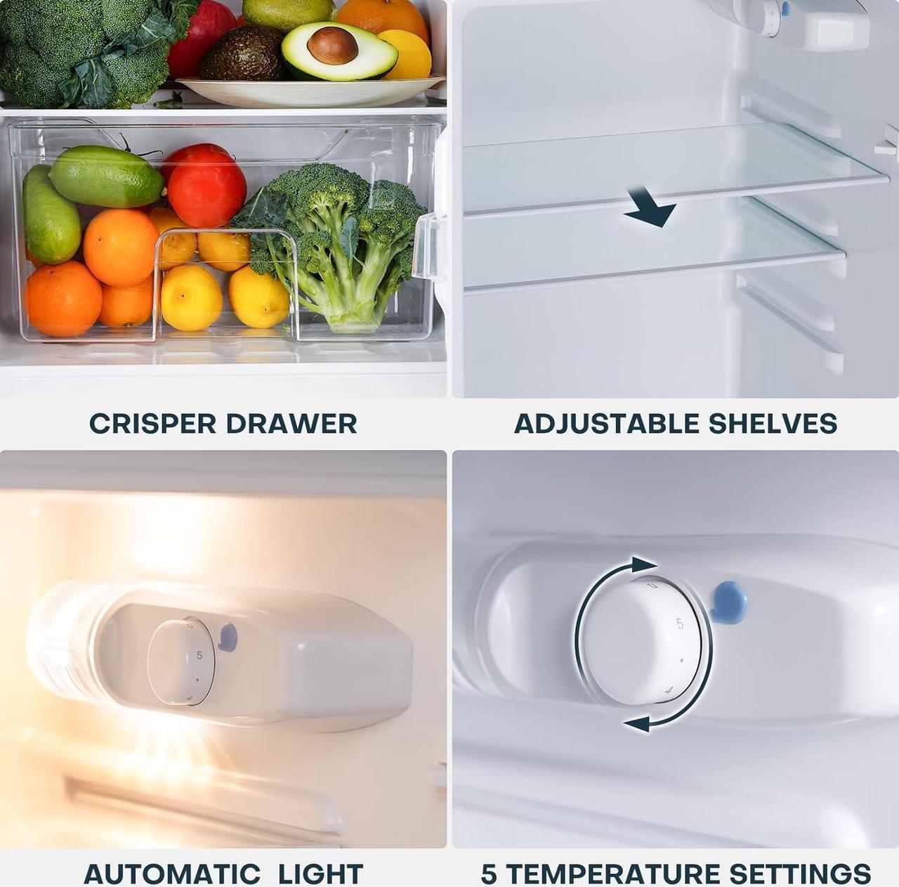 Alt view image 3 of 6 - Upstreman 4.0 Cu.Ft. Mini Fridge with Freezer, Double Door, Mini Fridge for Office,Dorm, Bedroom,Adjustable Thermostat, Large Capacity,Black-BR401