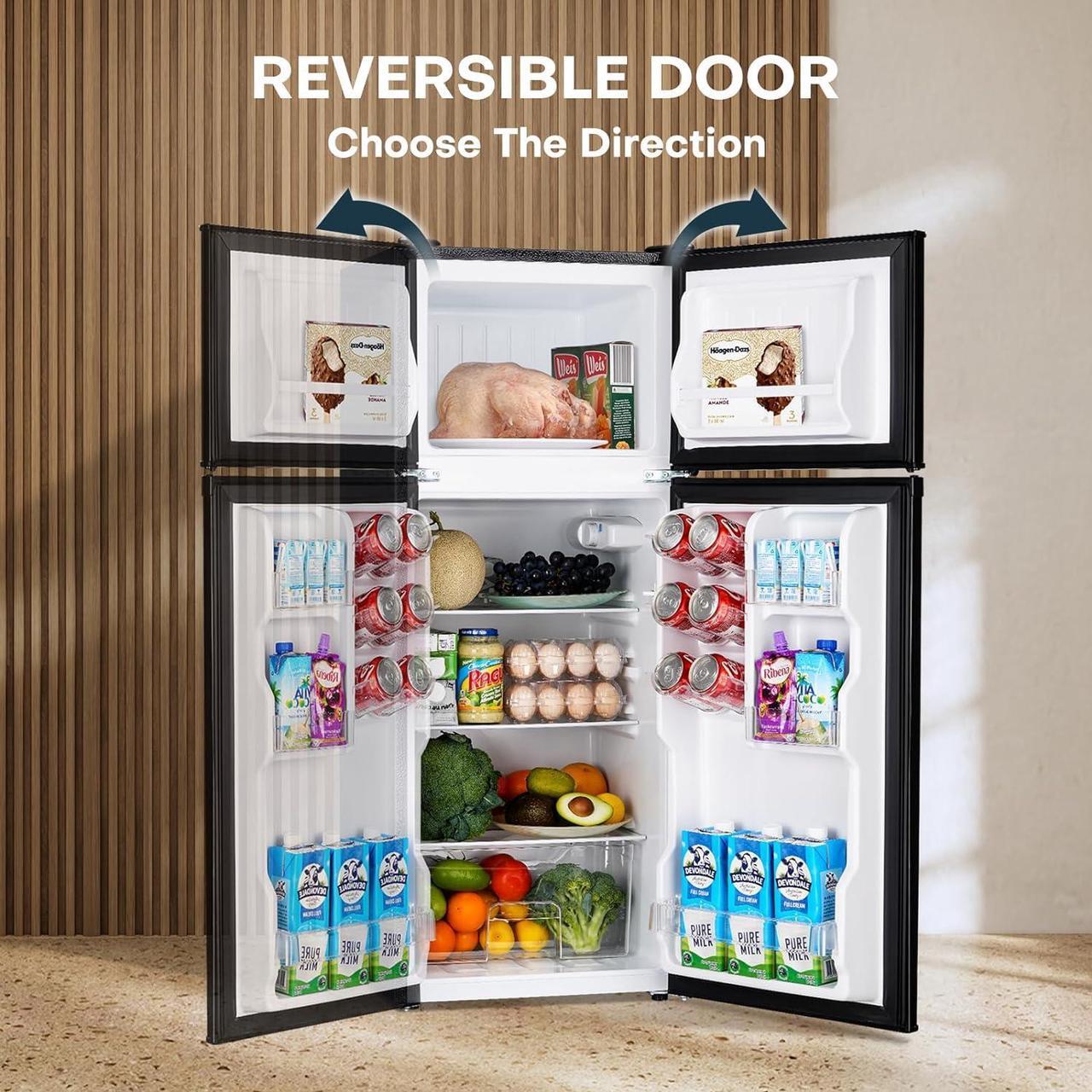 Alt view image 4 of 6 - Upstreman 4.0 Cu.Ft. Mini Fridge with Freezer, Double Door, Mini Fridge for Office,Dorm, Bedroom,Adjustable Thermostat, Large Capacity,Black-BR401