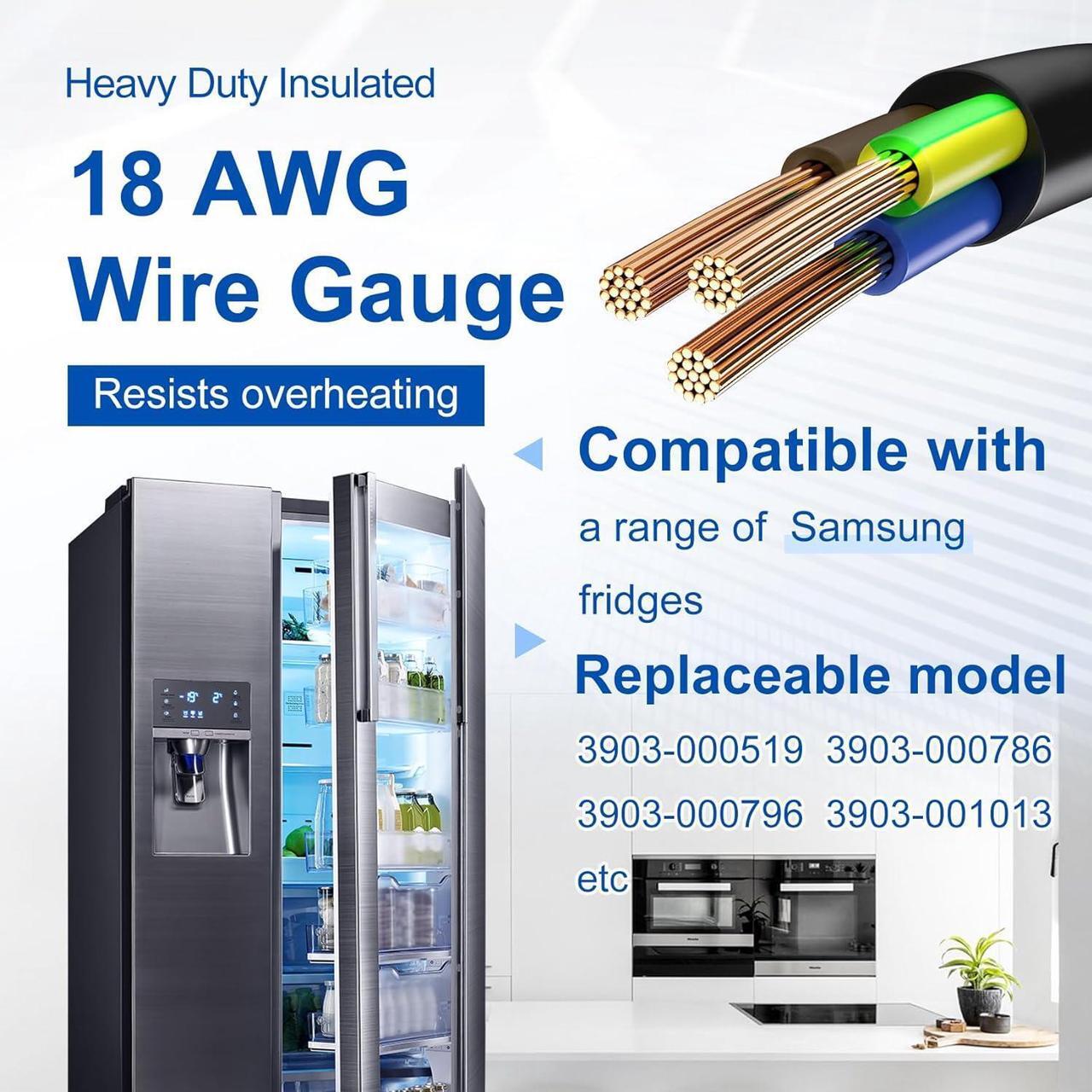 Alt view image 3 of 7 - 3903-001003 3903-000519 Refrigerator Power Cord for Samsung, Compatible with RF28T5001SR RF27T5501SR RH29H8000SR RF28HMEDBSR etc, Replace Fridge Power Cord 3903-000786 3903-000796 etc1 Year Warranty