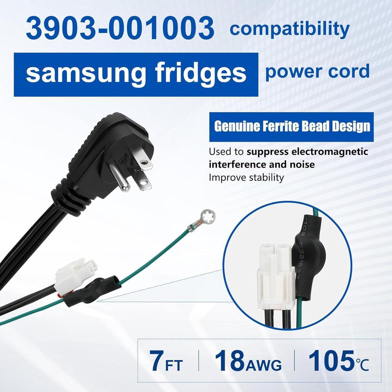 Alt view image 2 of 7 - 3903-001003 3903-000519 Refrigerator Power Cord for Samsung, Compatible with RF28T5001SR RF27T5501SR RH29H8000SR RF28HMEDBSR etc, Replace Fridge Power Cord 3903-000786 3903-000796 etc1 Year Warranty
