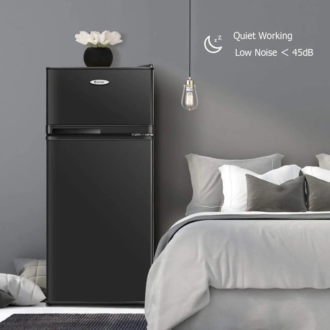 Alt view image 2 of 7 - COSTWAY Compact Refrigerator, 3.4 Cu. Ft. Classic Fridge with Adjustable Removable Glass Shelves, Mechanical Control, Recessed Handle, Fridge Freezer for Dorm, Office, Apartment, Black