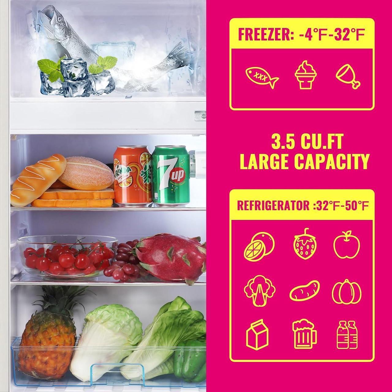 Alt view image 2 of 7 - Retro Mini Fridge 3.5 Cu.ft Refrigerator with Top Freezer Compact Fridge Apartment Size Refrigerator Dual Door Fridge with Handles Small Refrigerator for Home Office Dorm