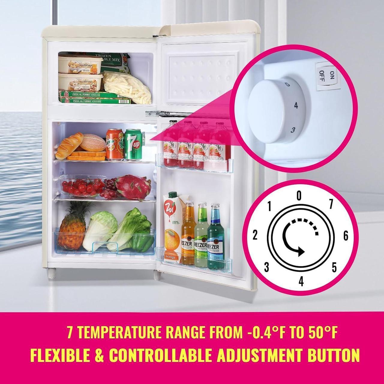 Alt view image 3 of 7 - Retro Mini Fridge 3.5 Cu.ft Refrigerator with Top Freezer Compact Fridge Apartment Size Refrigerator Dual Door Fridge with Handles Small Refrigerator for Home Office Dorm