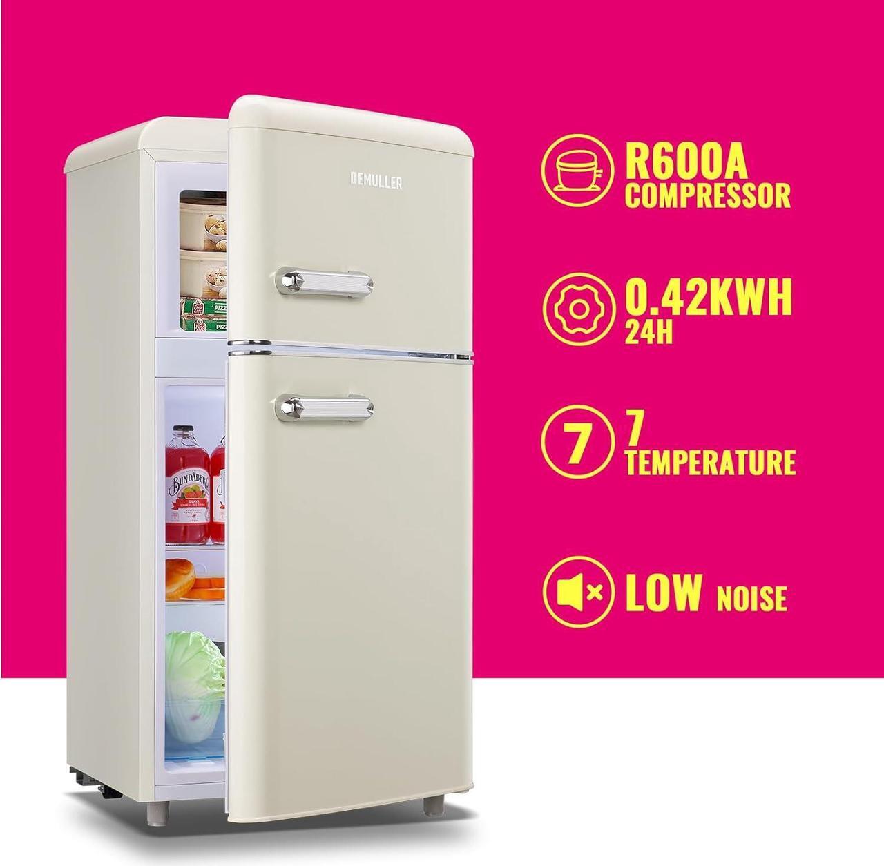 Alt view image 4 of 7 - Retro Mini Fridge 3.5 Cu.ft Refrigerator with Top Freezer Compact Fridge Apartment Size Refrigerator Dual Door Fridge with Handles Small Refrigerator for Home Office Dorm