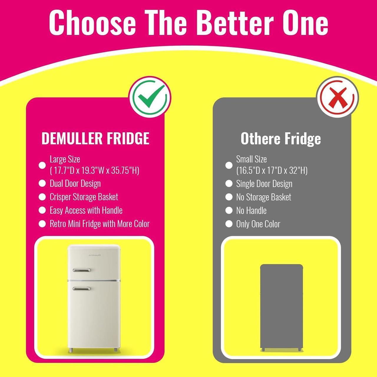 Alt view image 5 of 7 - Retro Mini Fridge 3.5 Cu.ft Refrigerator with Top Freezer Compact Fridge Apartment Size Refrigerator Dual Door Fridge with Handles Small Refrigerator for Home Office Dorm