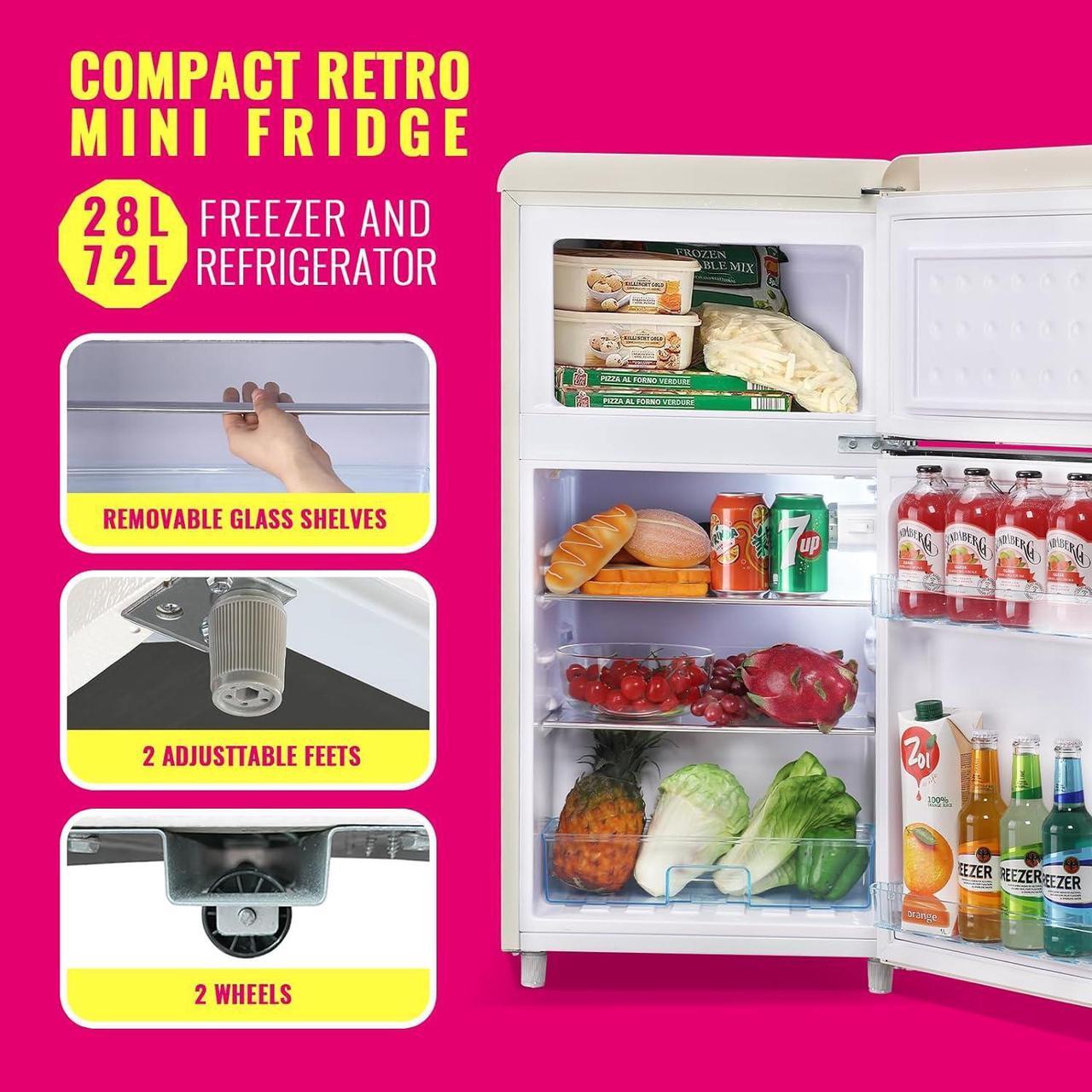 Alt view image 6 of 7 - Retro Mini Fridge 3.5 Cu.ft Refrigerator with Top Freezer Compact Fridge Apartment Size Refrigerator Dual Door Fridge with Handles Small Refrigerator for Home Office Dorm
