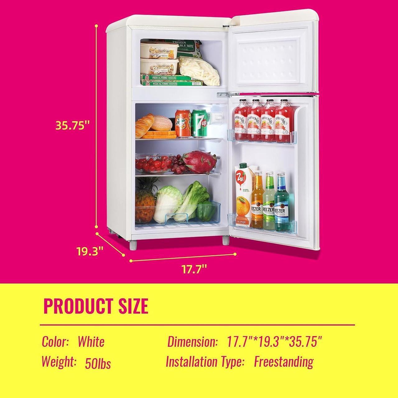Alt view image 7 of 7 - Retro Mini Fridge 3.5 Cu.ft Refrigerator with Top Freezer Compact Fridge Apartment Size Refrigerator Dual Door Fridge with Handles Small Refrigerator for Home Office Dorm