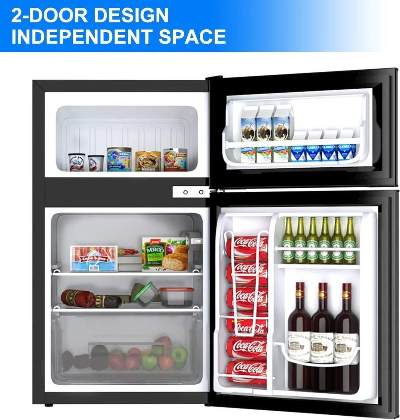 Alt view image 4 of 7 - Safeplus Compact Refrigerator, 3.2 cu ft. Unit Cold-rolled Sheet Mini Refrigerator with freezer, Dorm fridge with Adjustable Removable Shelves