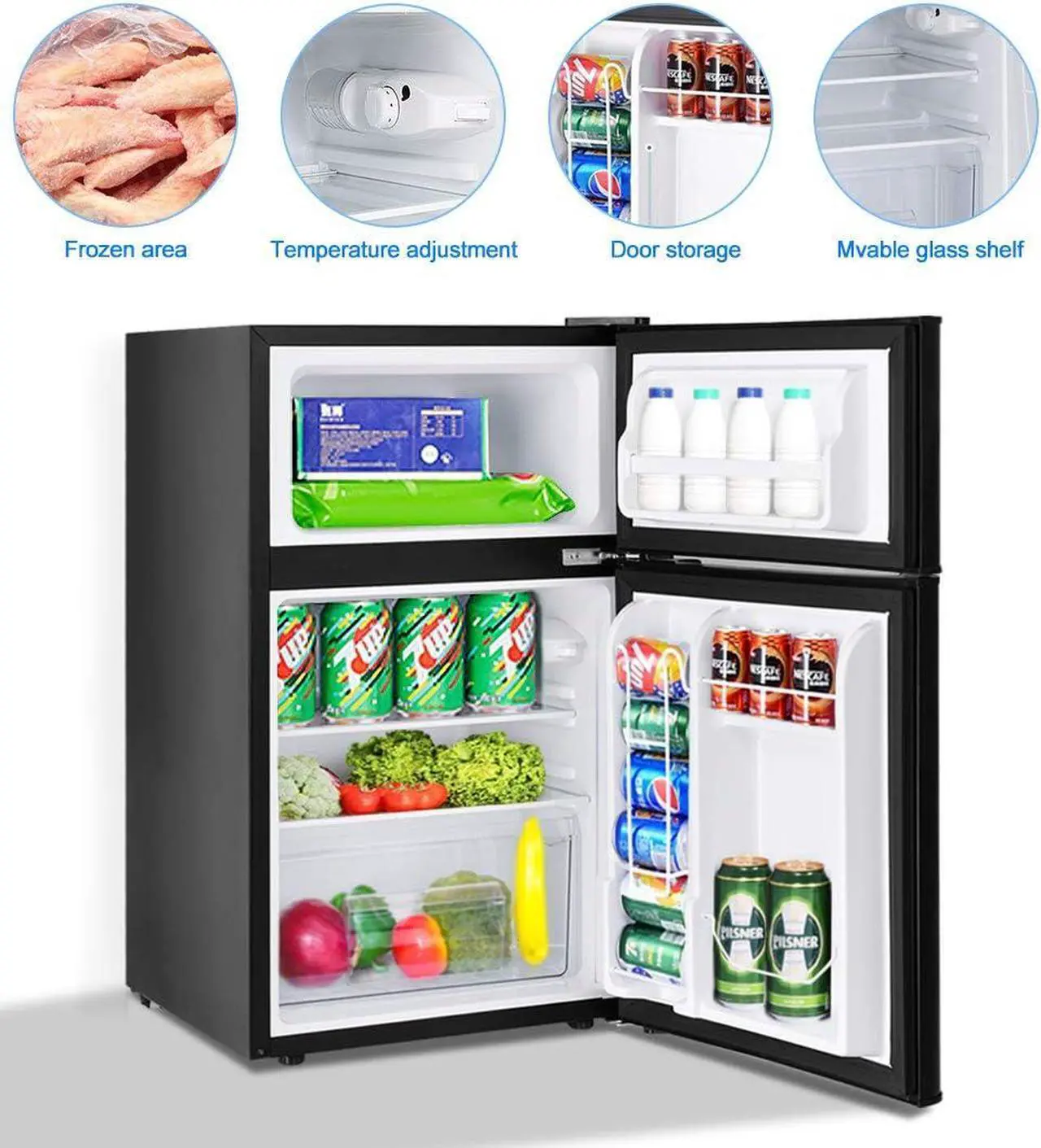Alt view image 5 of 7 - Safeplus Compact Refrigerator, 3.2 cu ft. Unit Cold-rolled Sheet Mini Refrigerator with freezer, Dorm fridge with Adjustable Removable Shelves