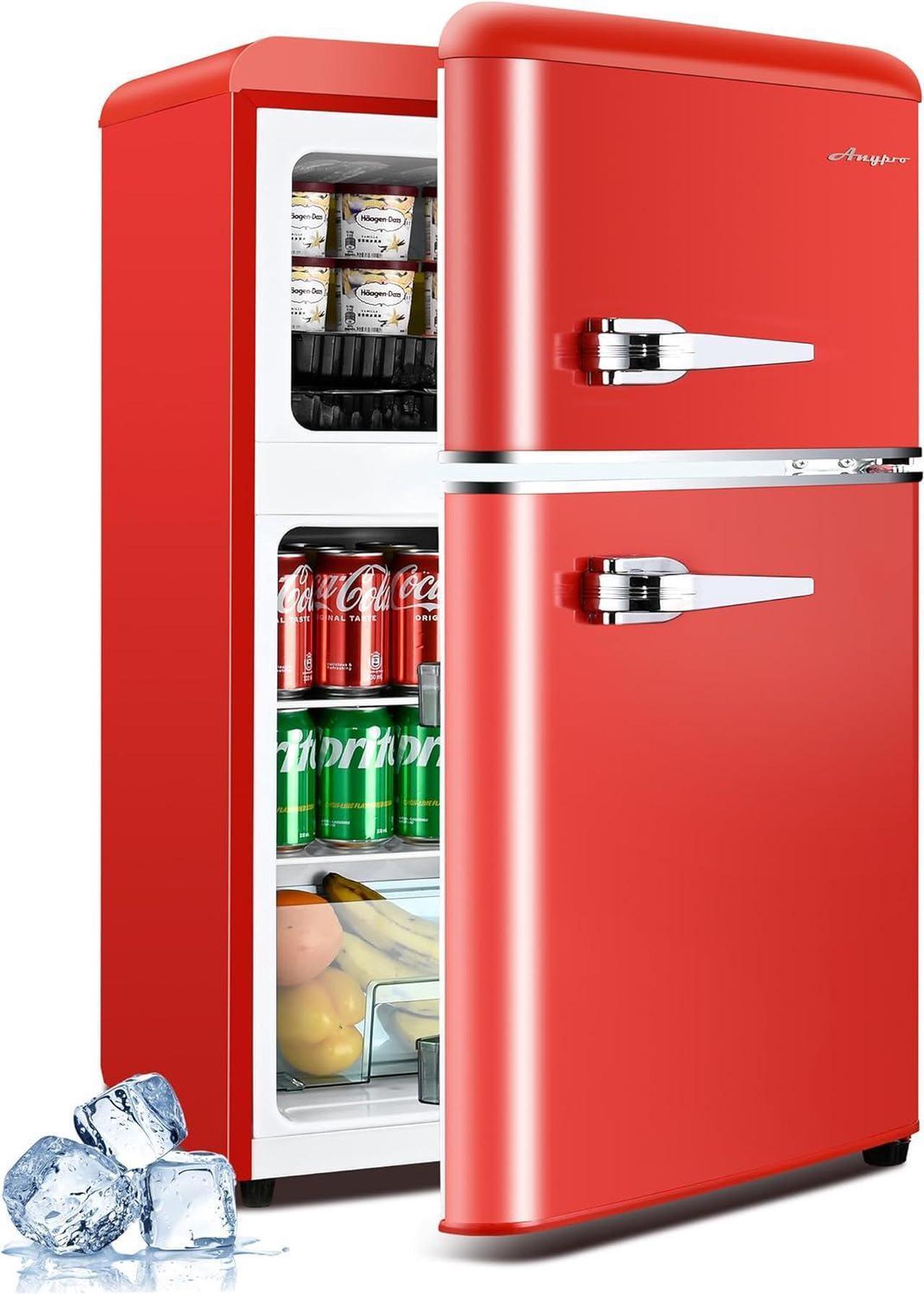 Main image of 3.2 Cu.Ft Compact Refrigerator Mini Fridge with Freezer, Retro Double Door Small Fridge, 7 Level Thermostat Removable Shelves, Small Refrigerator for Dorm, Office, Bedroom, Red