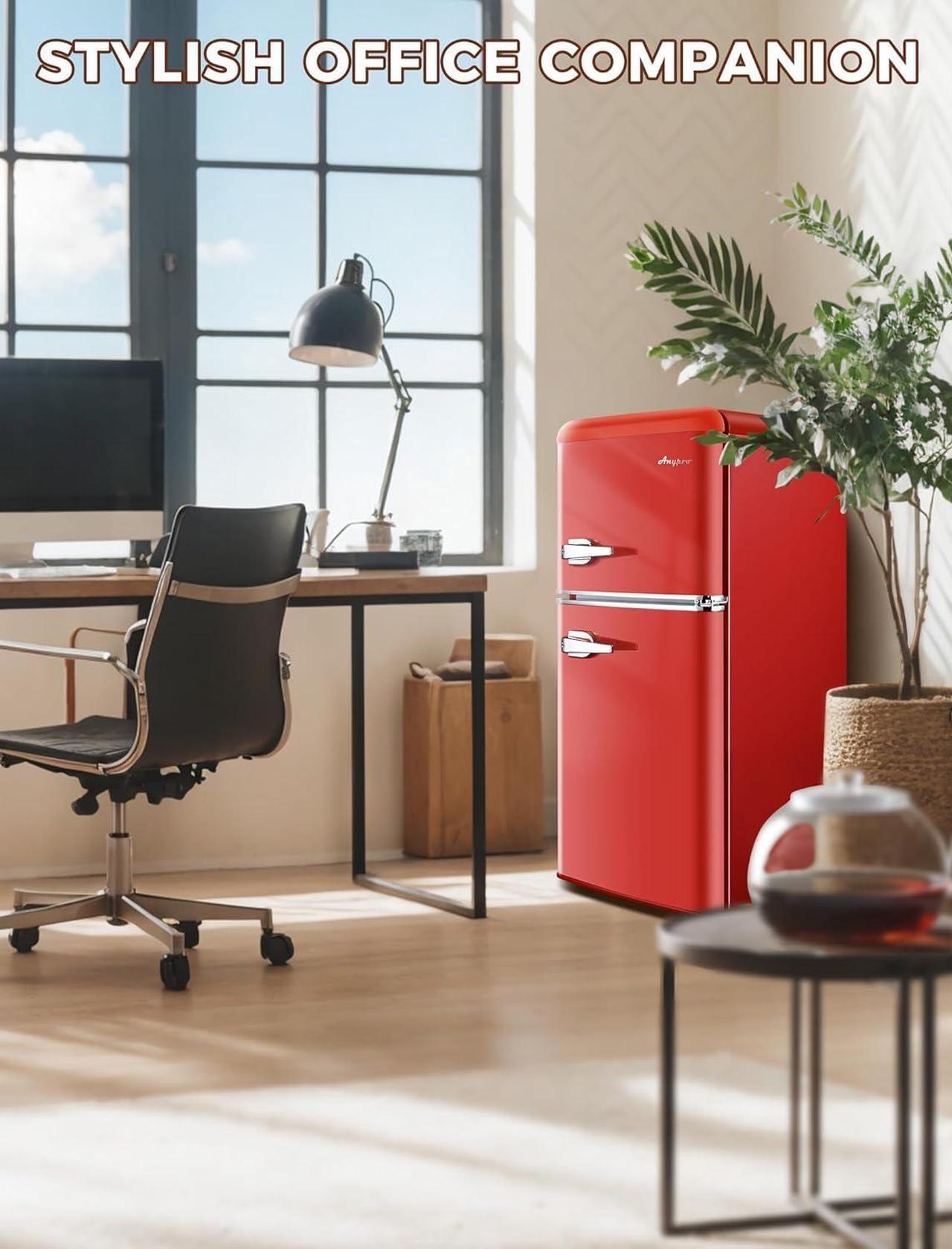 Alt view image 7 of 7 - 3.2 Cu.Ft Compact Refrigerator Mini Fridge with Freezer, Retro Double Door Small Fridge, 7 Level Thermostat Removable Shelves, Small Refrigerator for Dorm, Office, Bedroom, Red