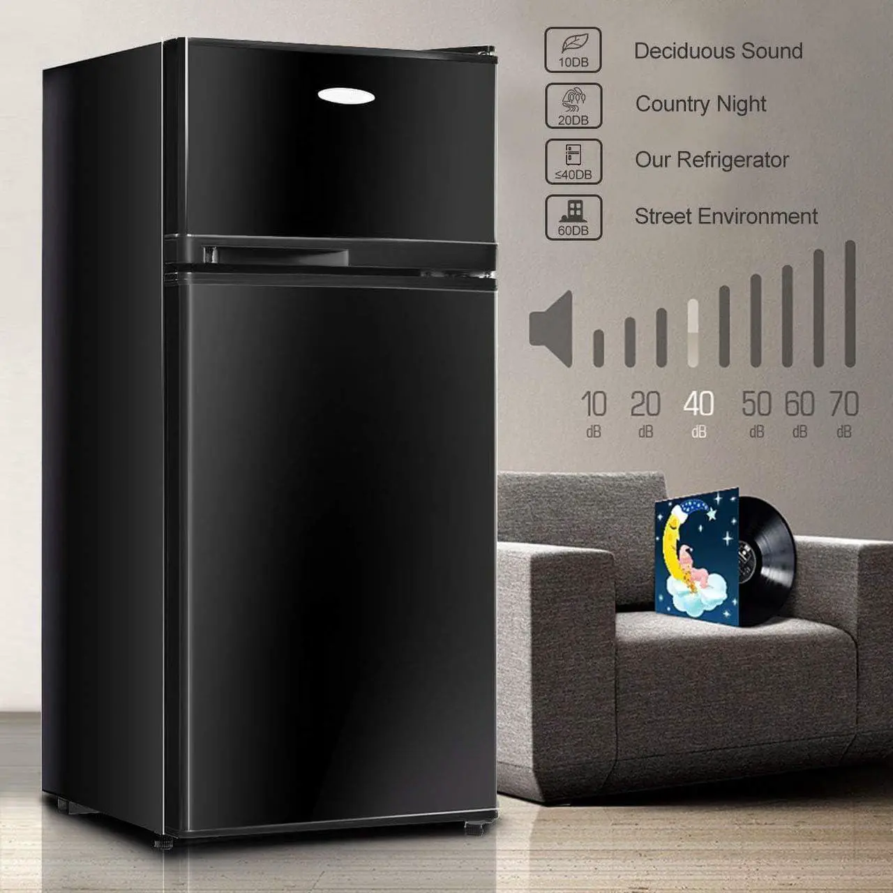 Alt view image 2 of 7 - GOFLAME Compact Refrigerator, 3.4 cu. ft. Mini Cooler Fridge with Removable Glass Shelves, Adjustable Thermostat, Freestanding Fridge with Top Door Freezer for Dorm, Office, Apartment Use (Black)