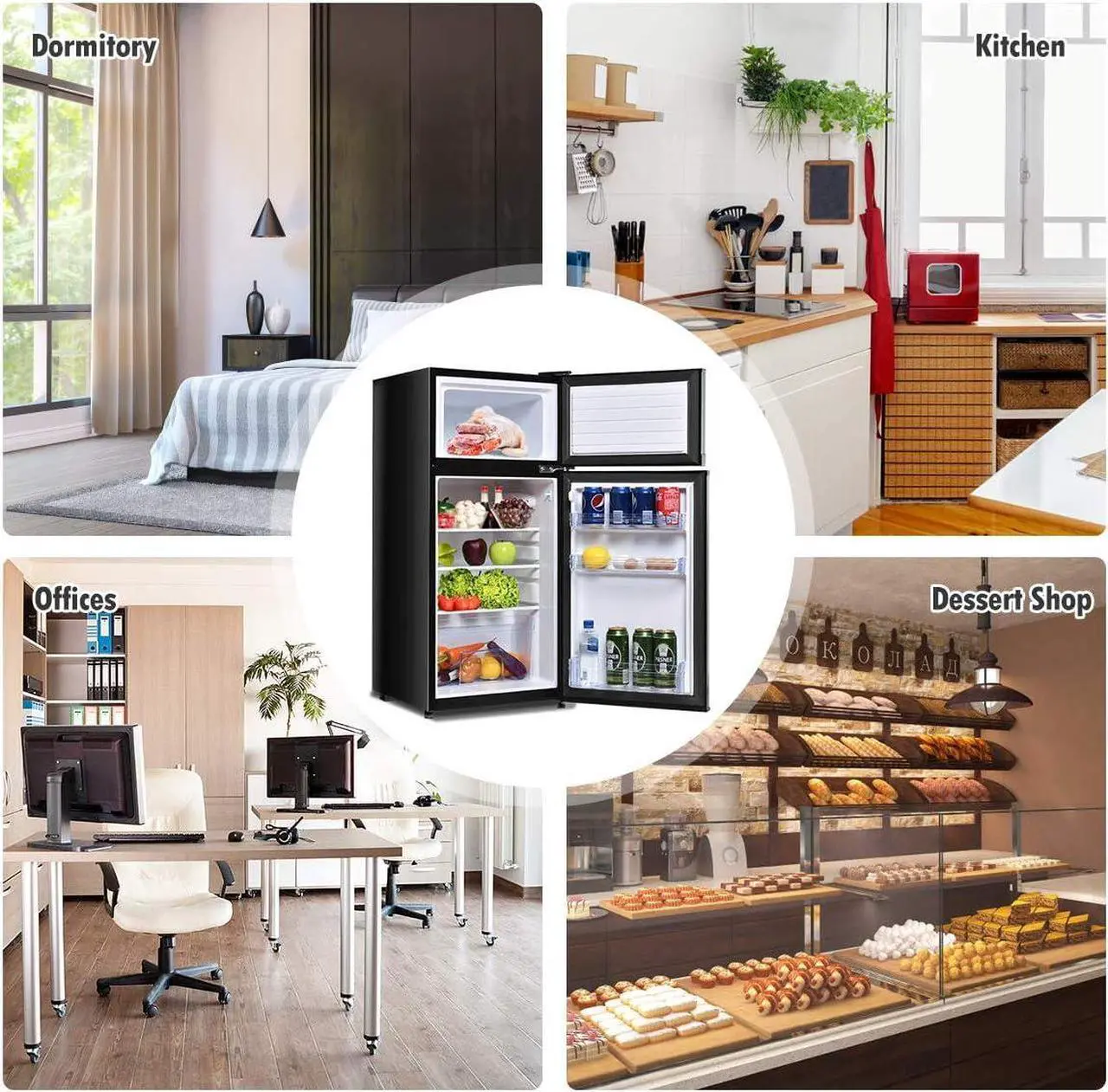 Alt view image 5 of 7 - GOFLAME Compact Refrigerator, 3.4 cu. ft. Mini Cooler Fridge with Removable Glass Shelves, Adjustable Thermostat, Freestanding Fridge with Top Door Freezer for Dorm, Office, Apartment Use (Black)