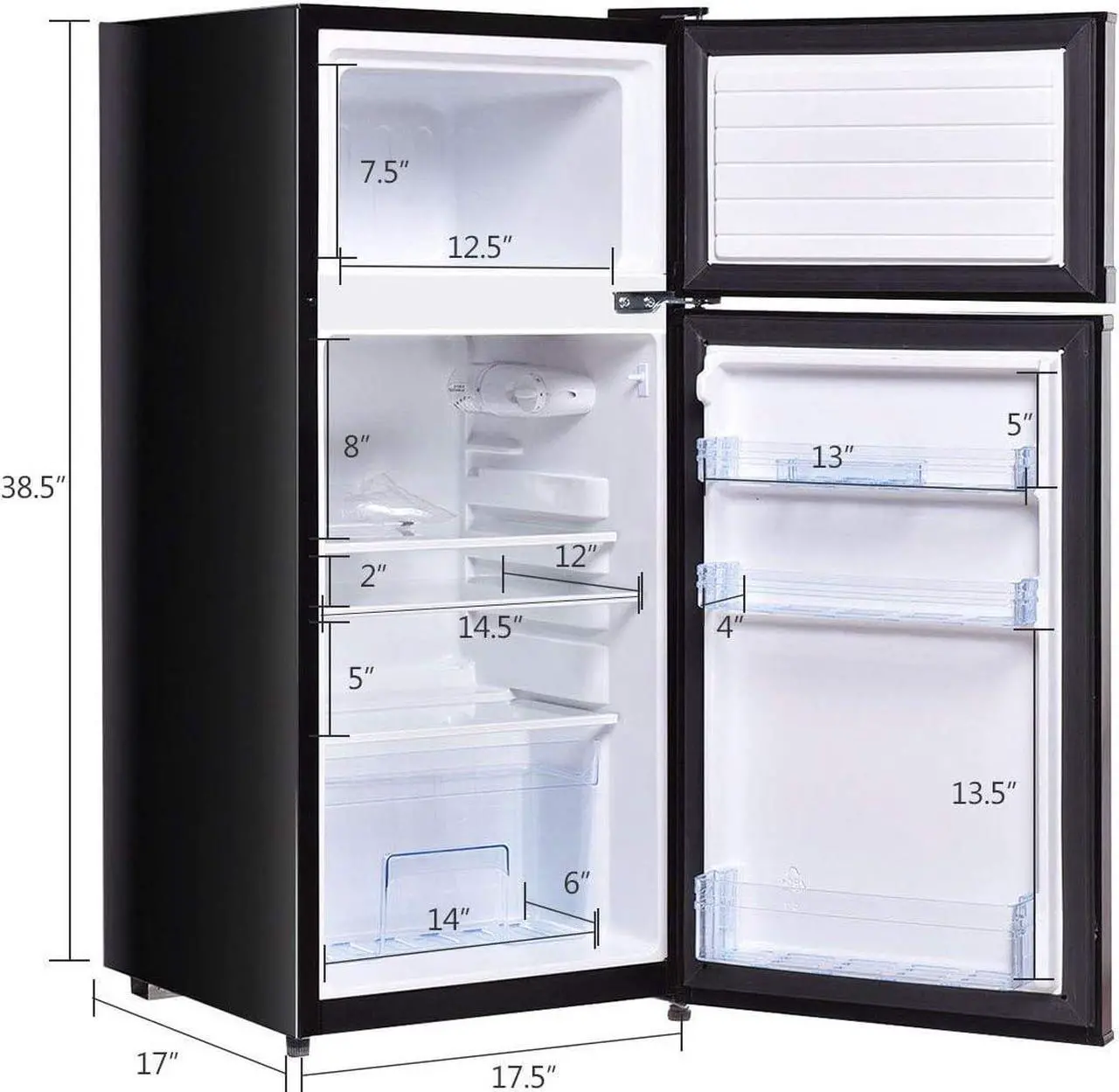 Alt view image 7 of 7 - GOFLAME Compact Refrigerator, 3.4 cu. ft. Mini Cooler Fridge with Removable Glass Shelves, Adjustable Thermostat, Freestanding Fridge with Top Door Freezer for Dorm, Office, Apartment Use (Black)