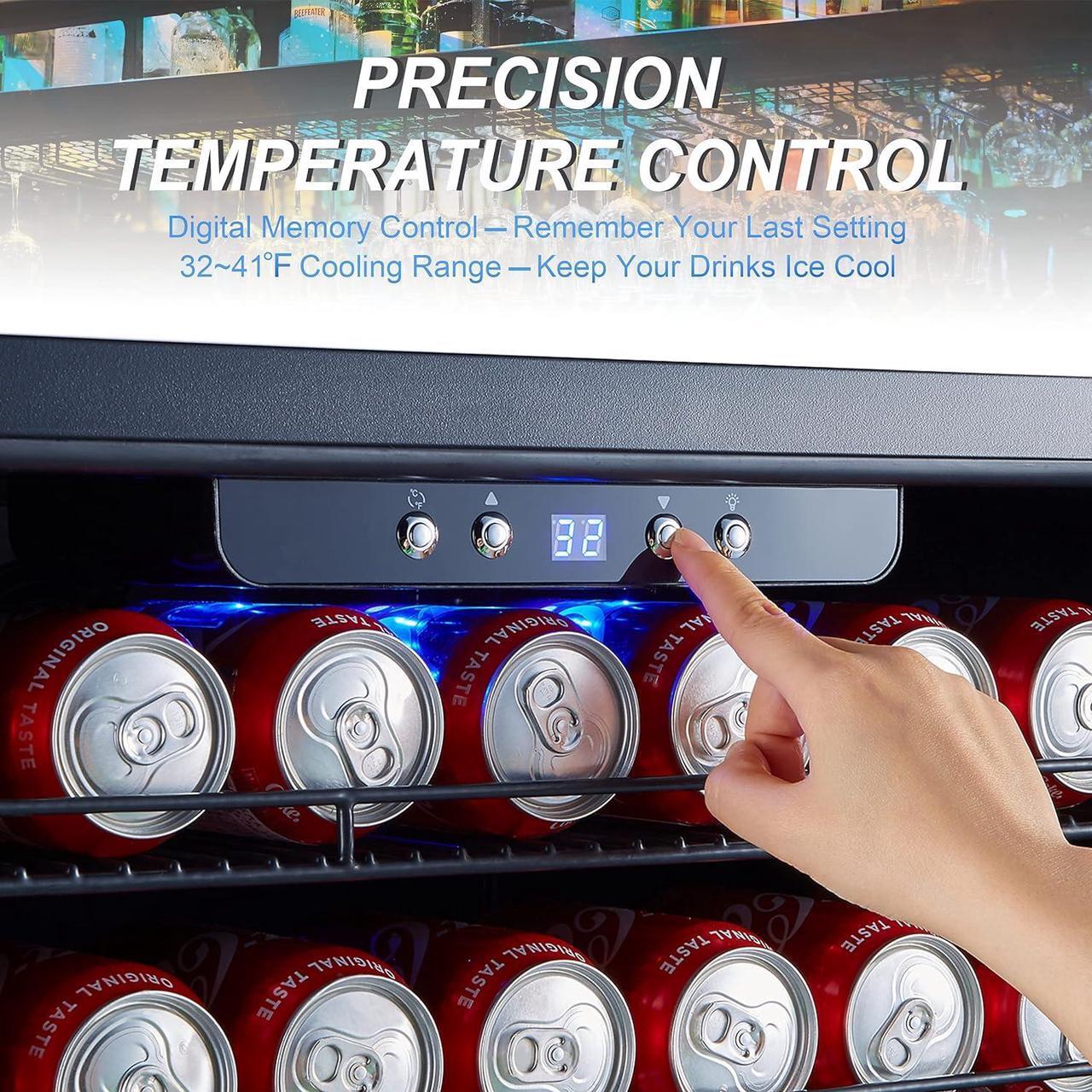 Alt view image 5 of 7 - Phiestina 24 inch Indoor/Outdoor Beverage Refrigerator 175 Cans Built-in/Freestanding Beverage Fridge Cooler Lockable Stainless Steel Door Auto Defrost Quiet For Home/Commercial,6 Removable Shelves