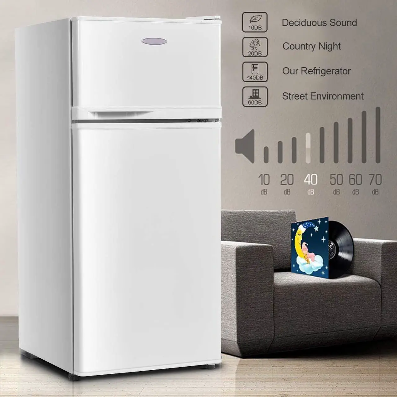 Alt view image 2 of 7 - COSTWAY Compact Refrigerator, 3.4 Cu. Ft. Classic Fridge with Adjustable Removable Glass Shelves, Mechanical Control, Recessed Handle, Fridge Freezer for Dorm, Office, Apartment, White