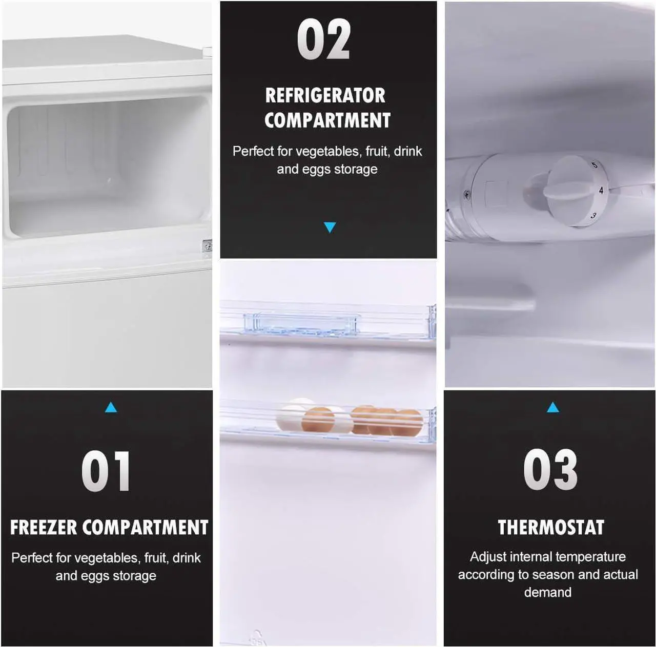Alt view image 6 of 7 - COSTWAY Compact Refrigerator, 3.4 Cu. Ft. Classic Fridge with Adjustable Removable Glass Shelves, Mechanical Control, Recessed Handle, Fridge Freezer for Dorm, Office, Apartment, White
