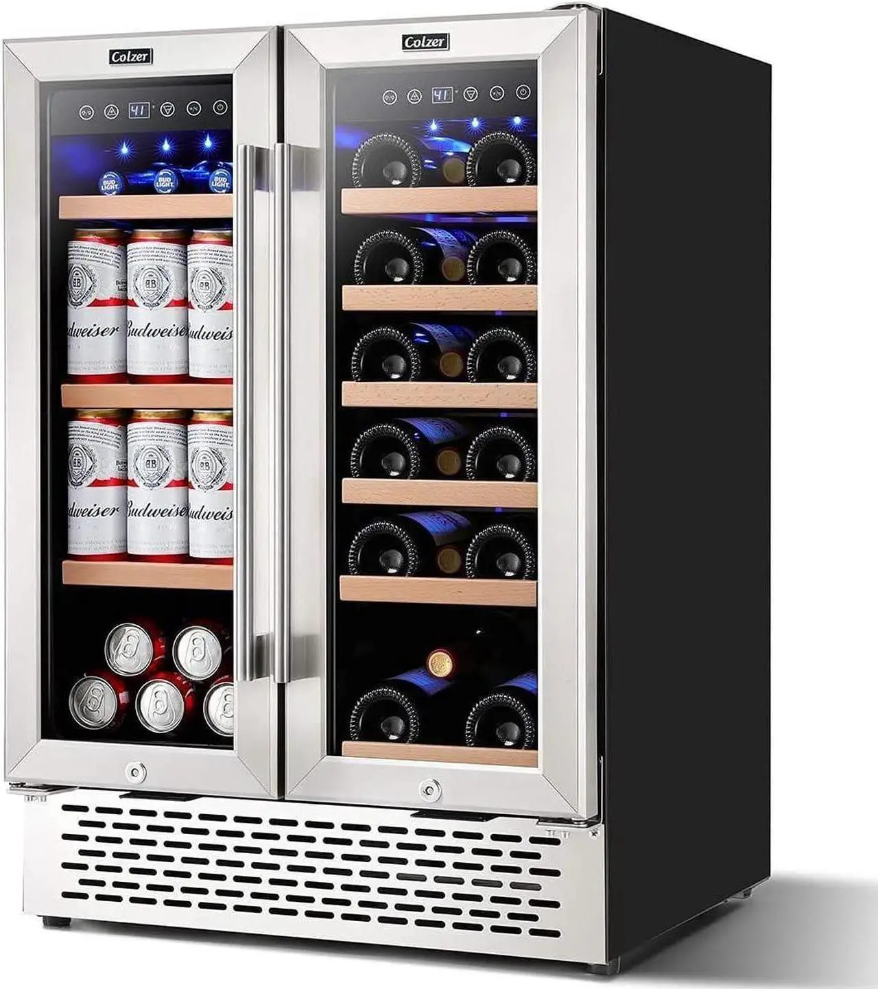 Main image of Wine and Beverage Refrigerator 24 inch, Dual Zone Wine Cooler Under Counter Lockable 18 Bottles and 57 Cans Fridge Built in Freestanding for Beer Soda Drink Bar Kitchen Cabinet Commercial