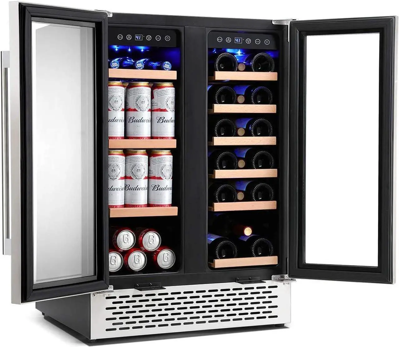 Alt view image 3 of 7 - Wine and Beverage Refrigerator 24 inch, Dual Zone Wine Cooler Under Counter Lockable 18 Bottles and 57 Cans Fridge Built in Freestanding for Beer Soda Drink Bar Kitchen Cabinet Commercial