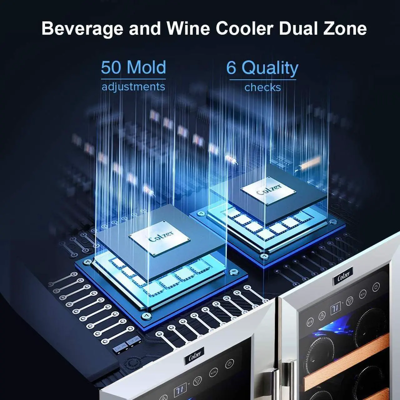 Alt view image 4 of 7 - Wine and Beverage Refrigerator 24 inch, Dual Zone Wine Cooler Under Counter Lockable 18 Bottles and 57 Cans Fridge Built in Freestanding for Beer Soda Drink Bar Kitchen Cabinet Commercial