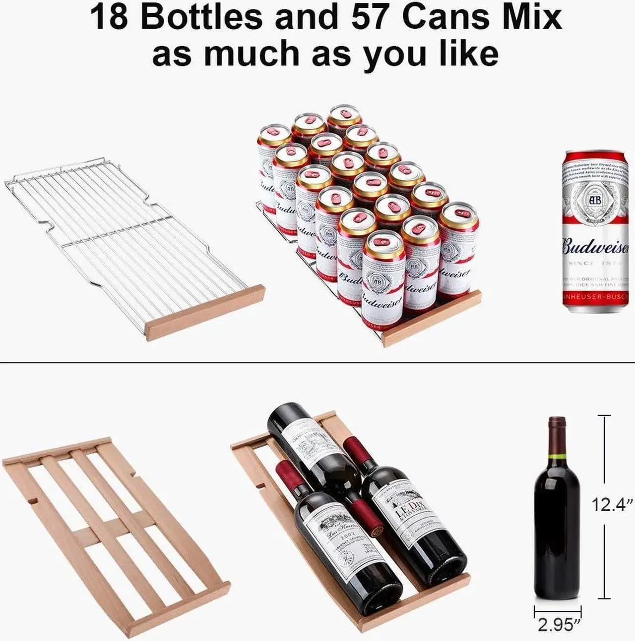 Alt view image 5 of 7 - Wine and Beverage Refrigerator 24 inch, Dual Zone Wine Cooler Under Counter Lockable 18 Bottles and 57 Cans Fridge Built in Freestanding for Beer Soda Drink Bar Kitchen Cabinet Commercial