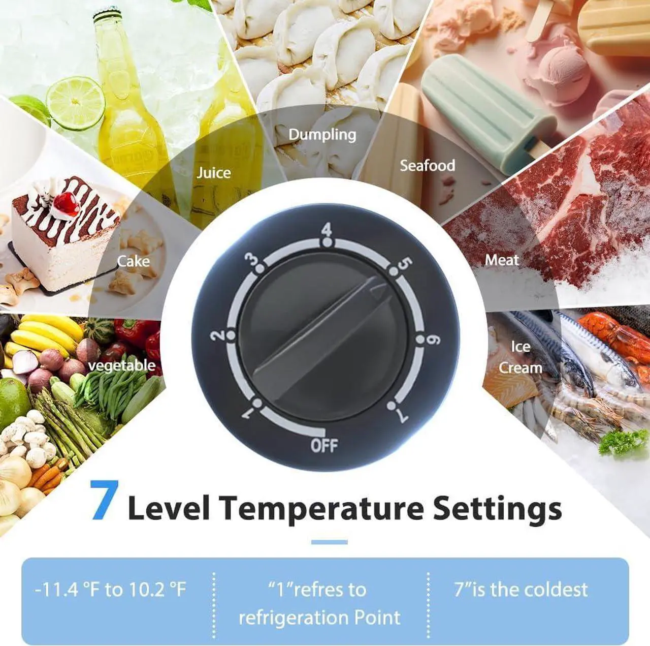 Alt view image 2 of 7 - LifePlus Chest Freezer, Small Deep Freezers Top Door with Removable Basket, 7 Temperature Control Energy Saving, Compact Freezer for Home Kitchen Office Dorm Apartment Indoor Use, Grey
