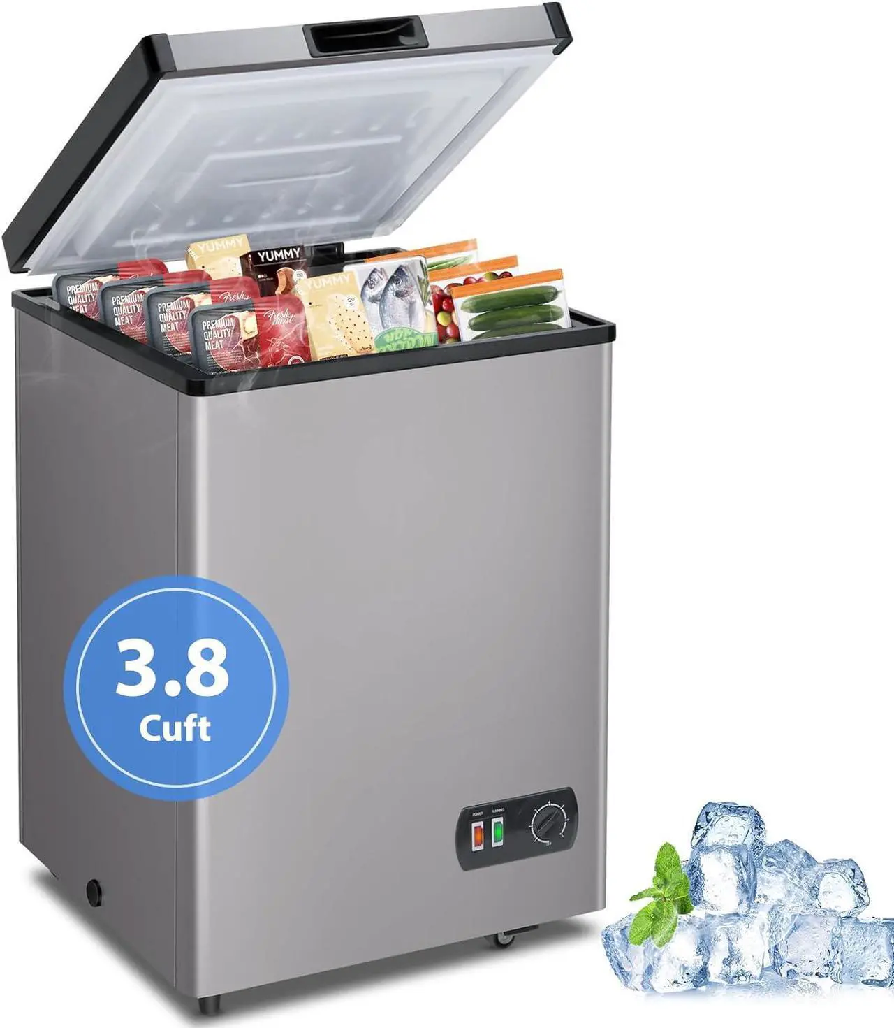 Main image of LifePlus Chest Freezer, Small Deep Freezers Top Door with Removable Basket, 7 Temperature Control Energy Saving, Compact Freezer for Home Kitchen Office Dorm Apartment Indoor Use, Grey