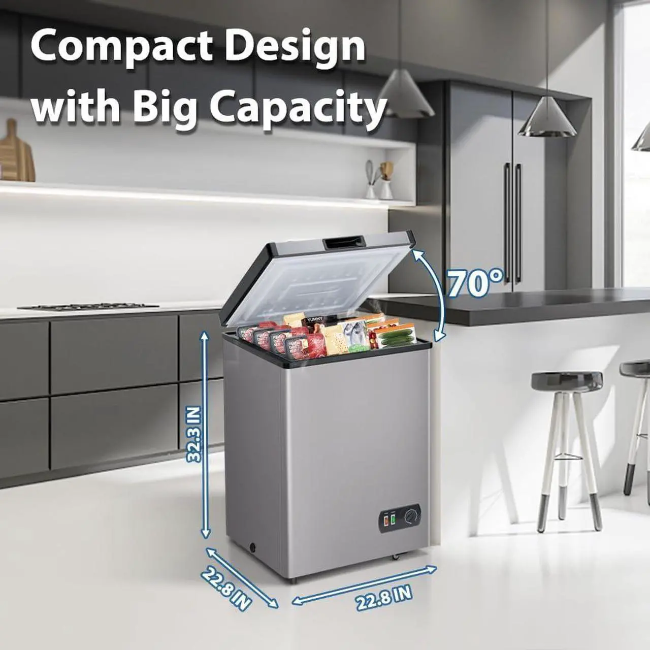 Alt view image 3 of 7 - LifePlus Chest Freezer, Small Deep Freezers Top Door with Removable Basket, 7 Temperature Control Energy Saving, Compact Freezer for Home Kitchen Office Dorm Apartment Indoor Use, Grey