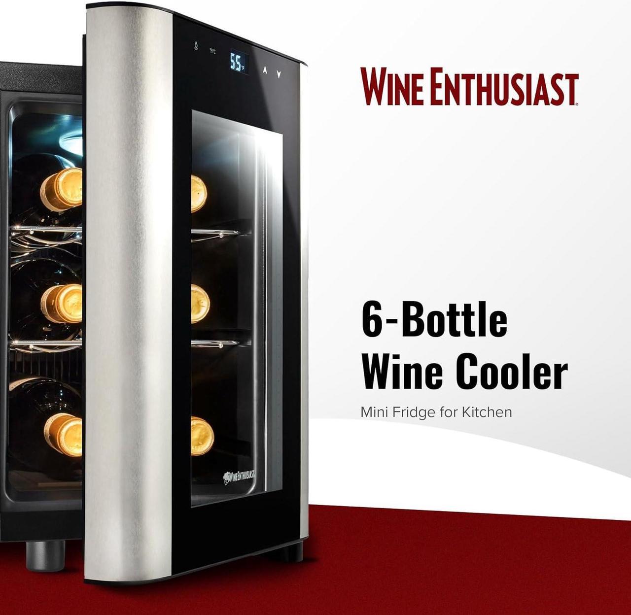 Alt view image 2 of 7 - Wine Enthusiast 6-Bottle Countertop Wine Cooler - Mini Fridge for Kitchen with 3 Shelves, Adjustable Temperature Control, & Energy Efficient Cooling Beverage Refrigerator