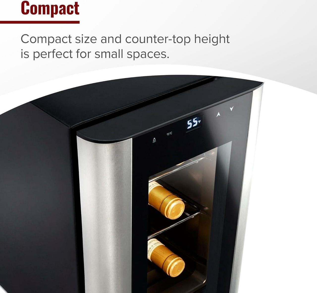 Alt view image 3 of 7 - Wine Enthusiast 6-Bottle Countertop Wine Cooler - Mini Fridge for Kitchen with 3 Shelves, Adjustable Temperature Control, & Energy Efficient Cooling Beverage Refrigerator