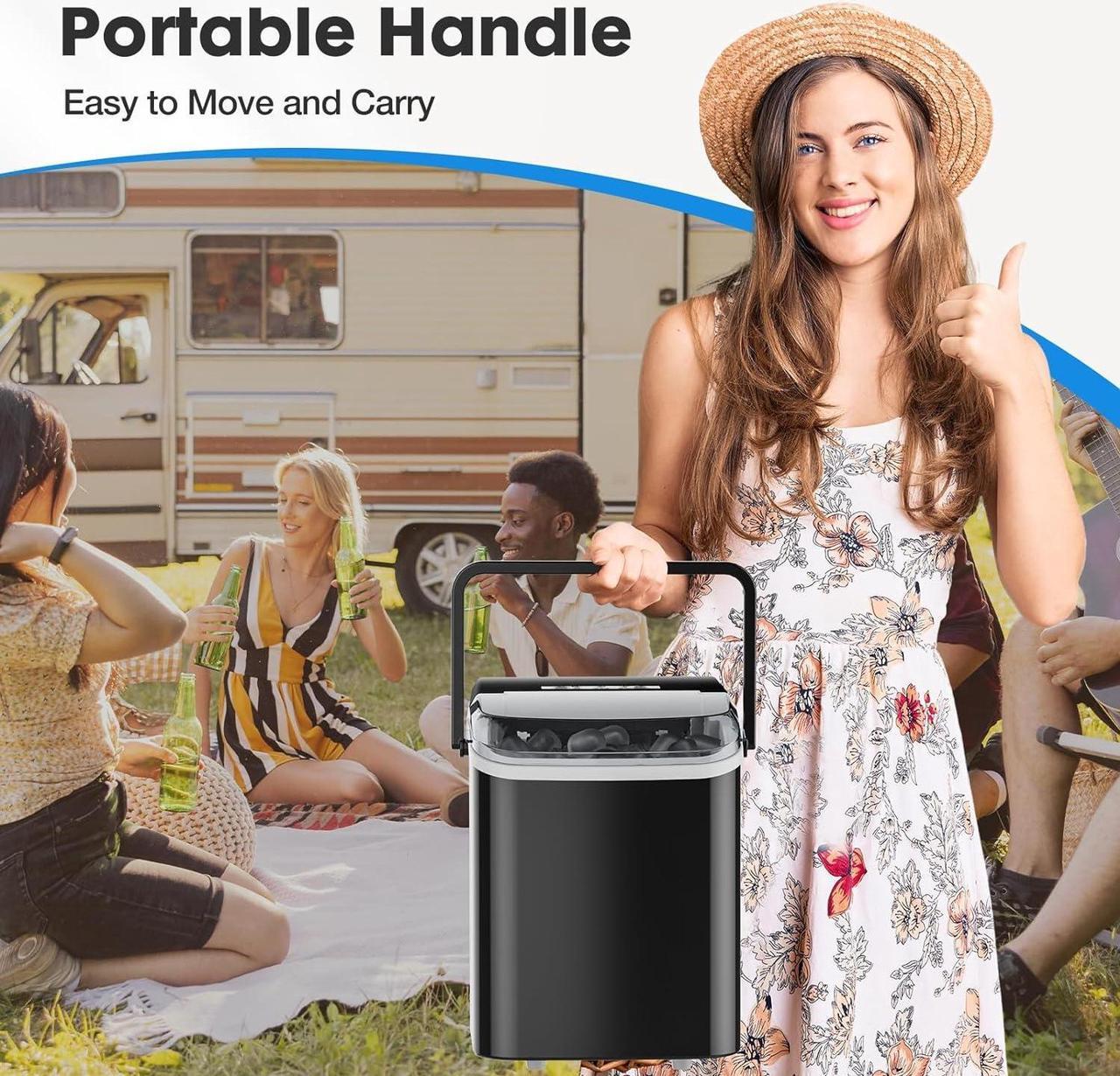 Alt view image 6 of 7 - Countertop Ice Maker, Portable Ice Machine Self-Cleaning, 9 Cubes in 6 Mins, 26.5Lbs/24H, 2 Sizes of Bullet Ice, Ice Scoop, Basket & Handle, Ice Cube Maker for Home Kitchen Party,1.5 L, Black
