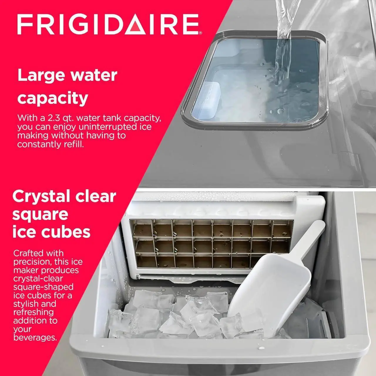 Alt view image 4 of 6 - FRIGIDAIRE EFIC452-SS 40 Lbs Extra Large Clear Maker, Stainless Steel, Makes Square Ice