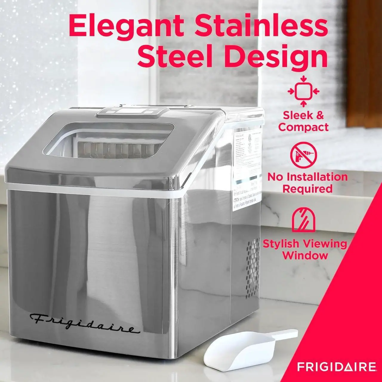 Alt view image 3 of 6 - FRIGIDAIRE EFIC452-SS 40 Lbs Extra Large Clear Maker, Stainless Steel, Makes Square Ice