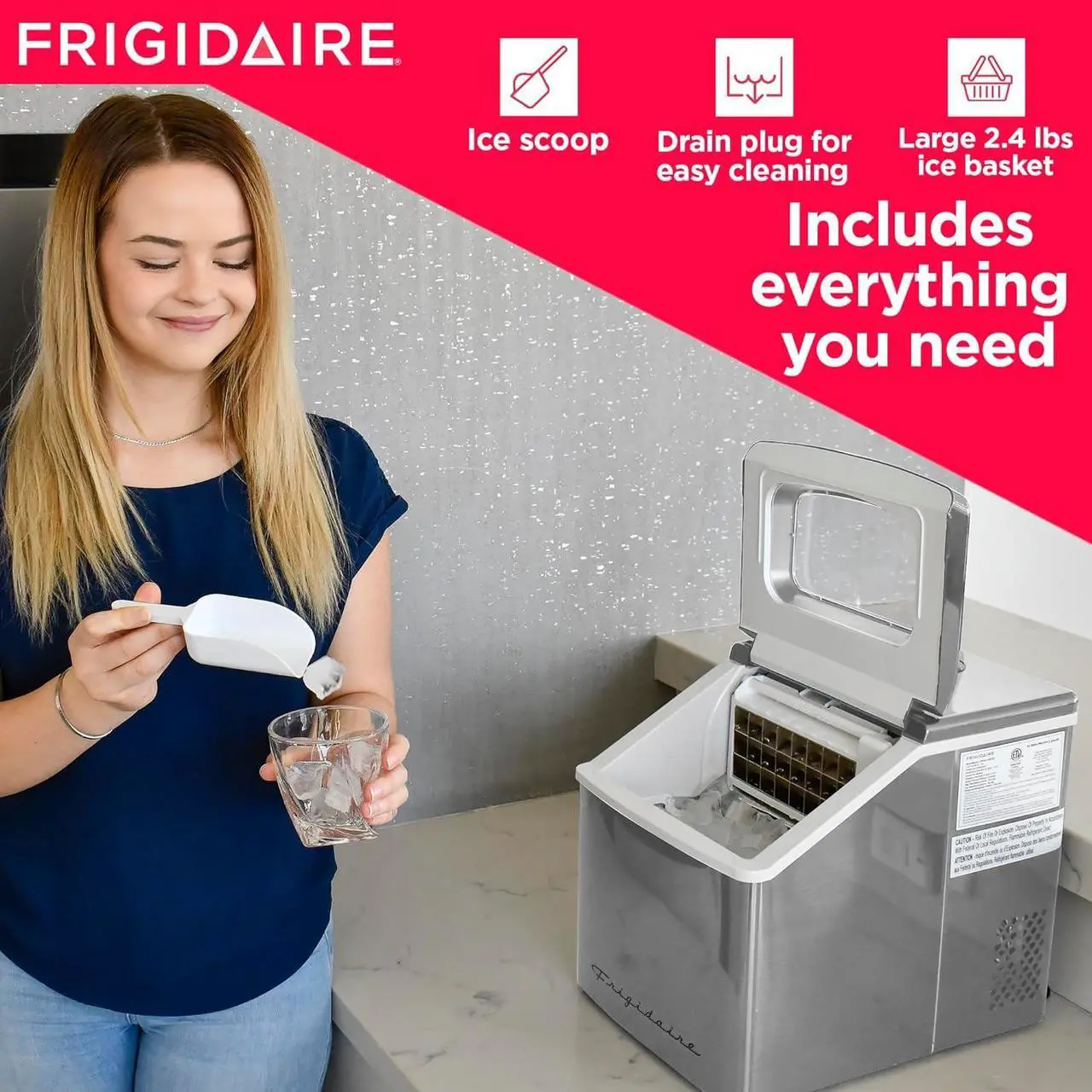 Alt view image 5 of 6 - FRIGIDAIRE EFIC452-SS 40 Lbs Extra Large Clear Maker, Stainless Steel, Makes Square Ice