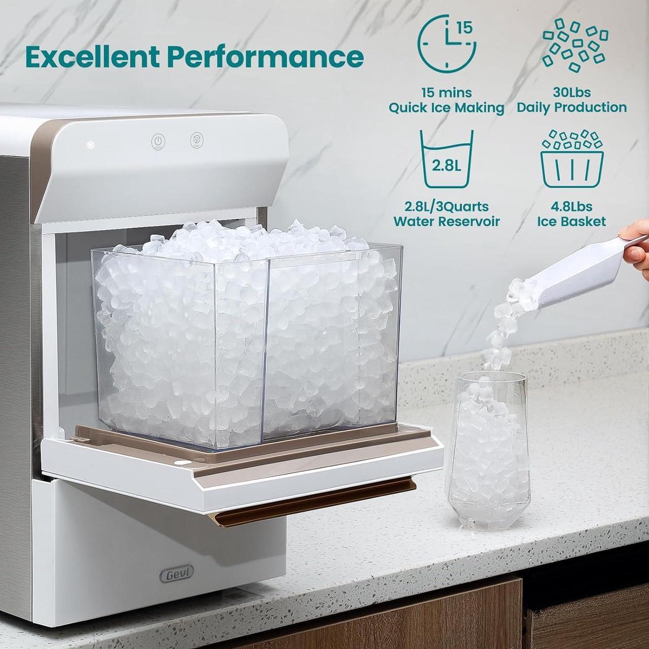 Alt view image 2 of 7 - Gevi Household V2.0 Countertop Gemi Nugget Ice Maker | Self-Cleaning Pellet Ice Machine | Open and Pour Water Refill | Stainless Steel Housing | Fit Under Wall Cabinet | White