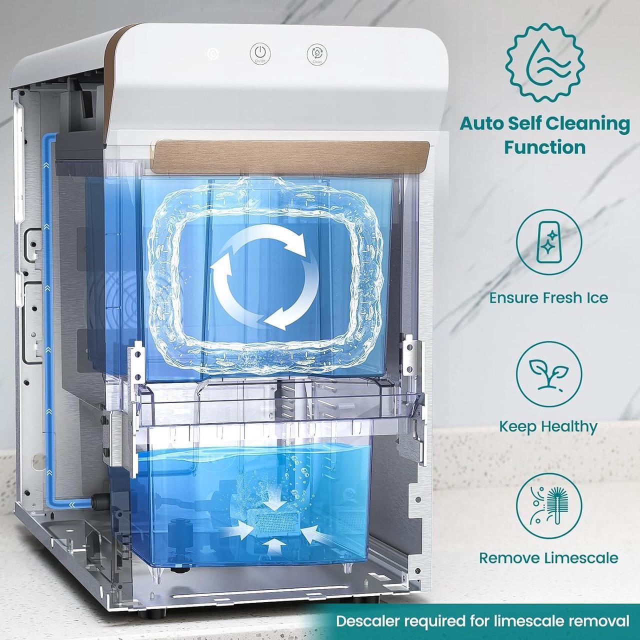 Alt view image 3 of 7 - Gevi Household V2.0 Countertop Gemi Nugget Ice Maker | Self-Cleaning Pellet Ice Machine | Open and Pour Water Refill | Stainless Steel Housing | Fit Under Wall Cabinet | White
