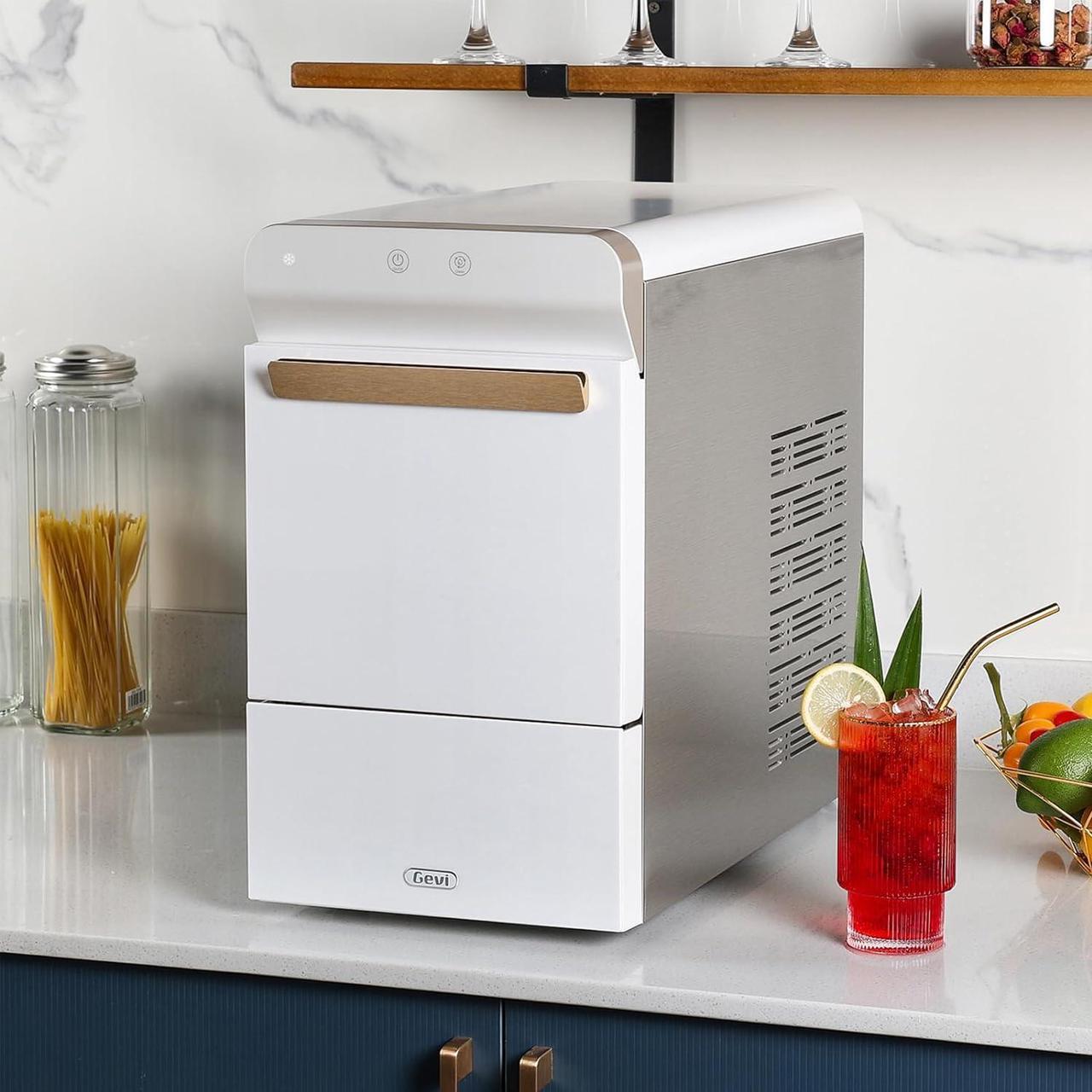 Alt view image 7 of 7 - Gevi Household V2.0 Countertop Gemi Nugget Ice Maker | Self-Cleaning Pellet Ice Machine | Open and Pour Water Refill | Stainless Steel Housing | Fit Under Wall Cabinet | White