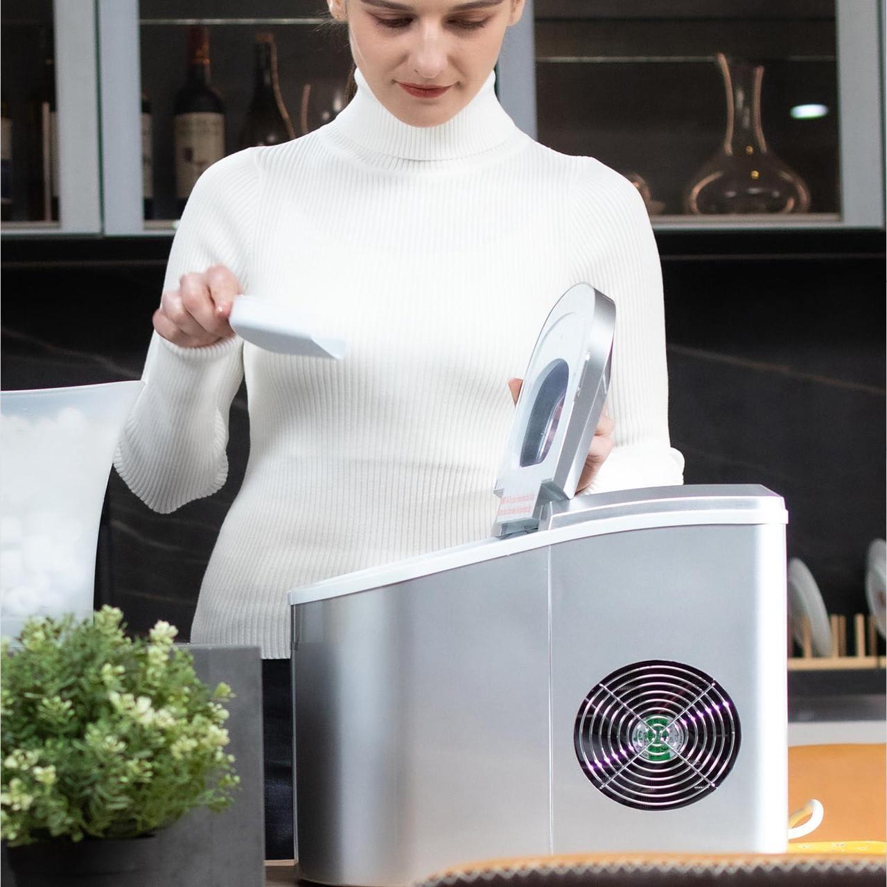 Alt view image 7 of 7 - Countertop Ice Maker Nugget Pebble Ice Maker Machine Portable Chewable Compact Mini Ice Chip Maker Nugget Machine Produce 26lbs per Day Bullet Soft Ice Cube Fruit Juice Ice, Silver SMETA