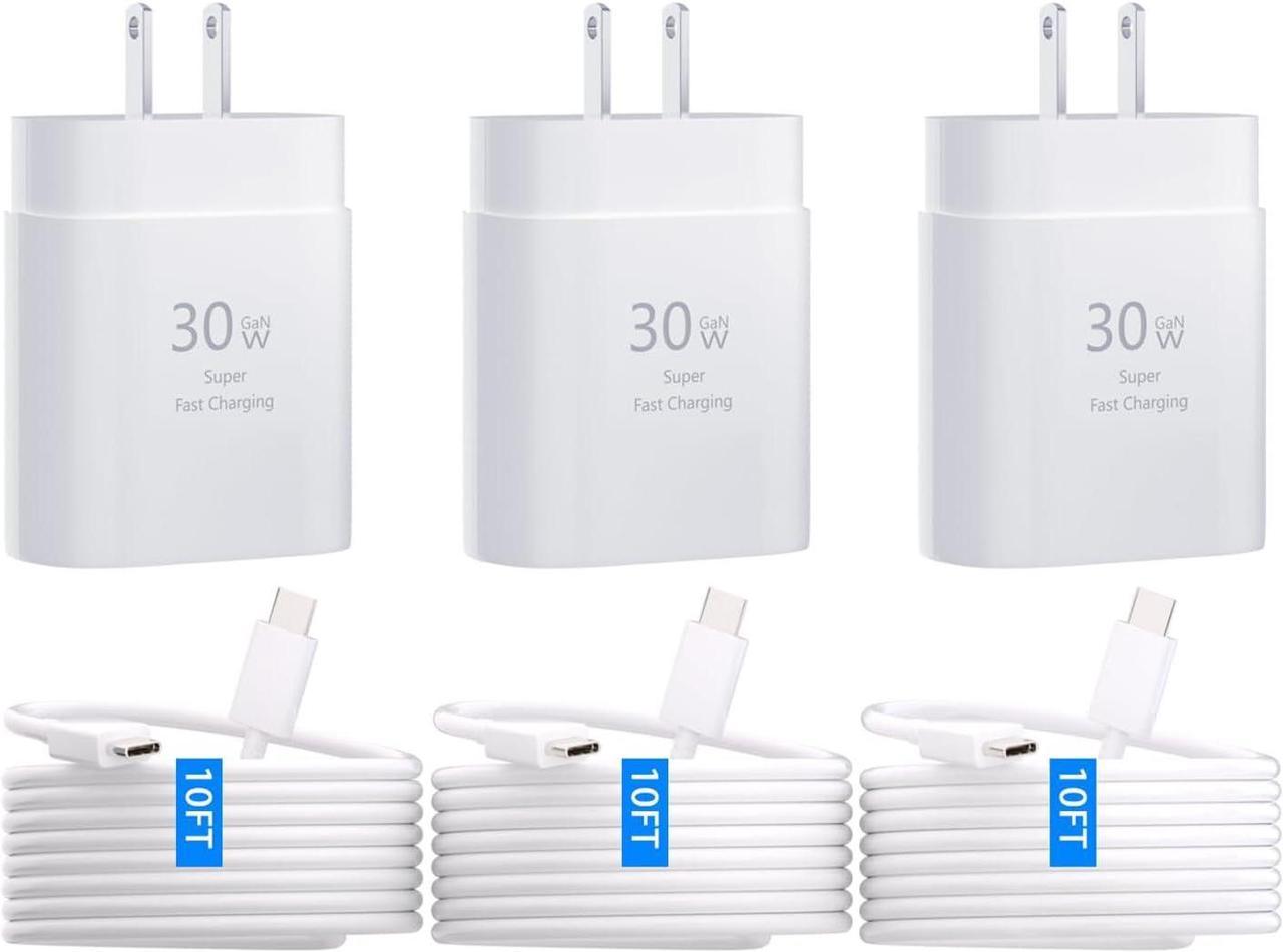 iPhone 15 Pro Max Charger 30W USB C iPhone 15 Charger Block Fast Charging with 10FT Long Type C Cord Cable for iPhone 15/15 Pro/15 Pro Max/15 Plus, iPad Pro/Mini/Air, Samsung S24/S23/ Ultra-3 Pack