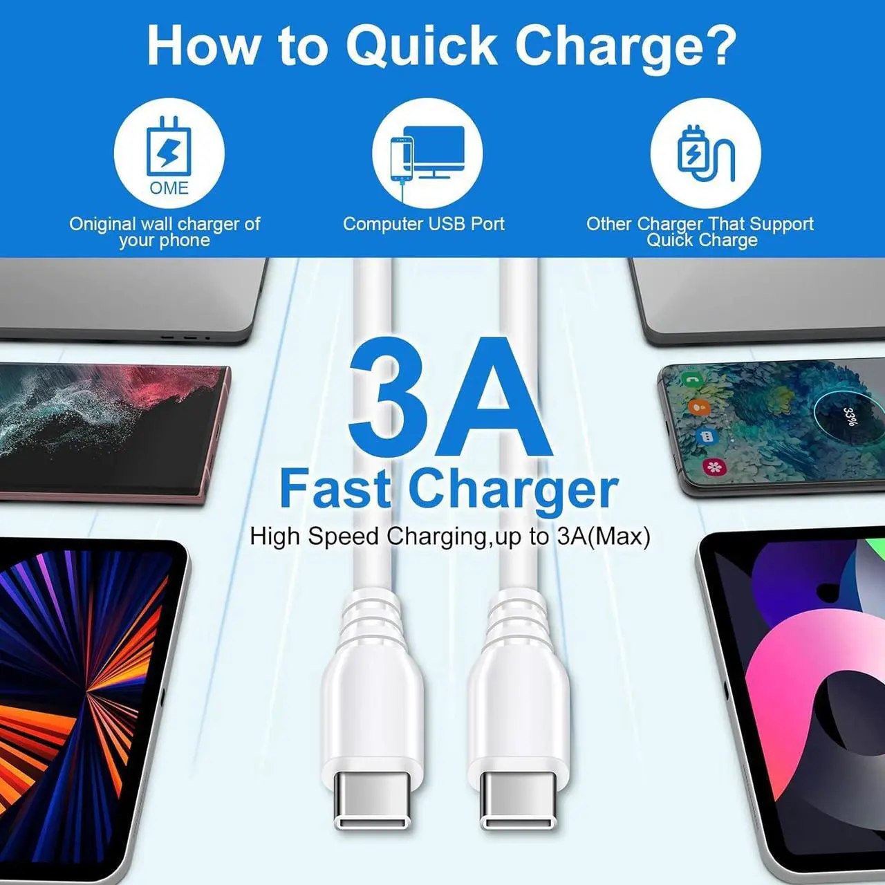 Alt view image 3 of 7 - USB C Fast Samsung Charger Box 6ft C to C Cord for Galaxy S25 Ultra S25 Plus A16 5G A14 5G,A15 A25 A13 A54,A24 S24 FE S23 A03s A53 A23 S22 S21 S20,20W Wall Android Phone Block Type C Charging Cable