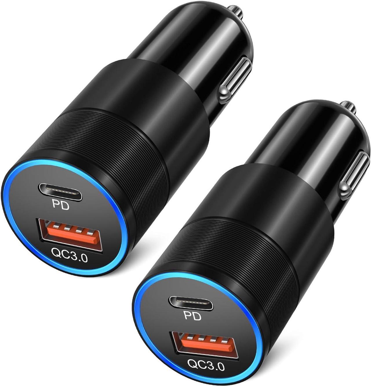 USB C Car Charger 2 Pack, Bangfun 36W Cigarette Lighter Adapter USB Car Charger Fast Charging Dual Port [PD+QC 3.0] 12V Car Phone Chargers for iPhone 15 14 13 12 11 Pro Max, Samsung S23 S22 A53 A14